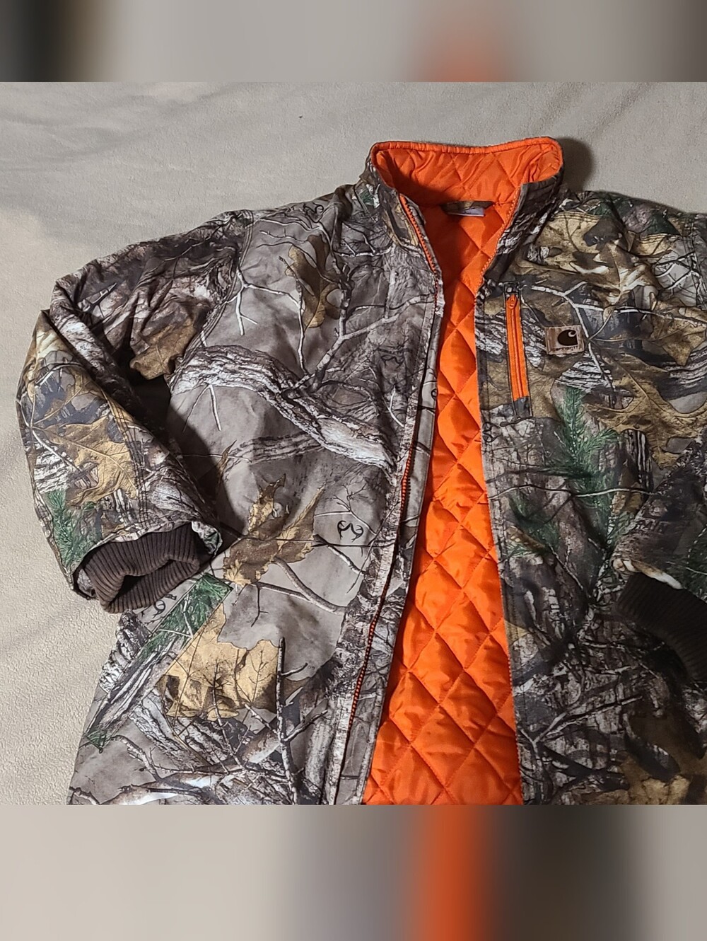 Carhartt Youth Boys L 14 16 Puffy Jacket Orange Camo Hunting Coat Camouflage